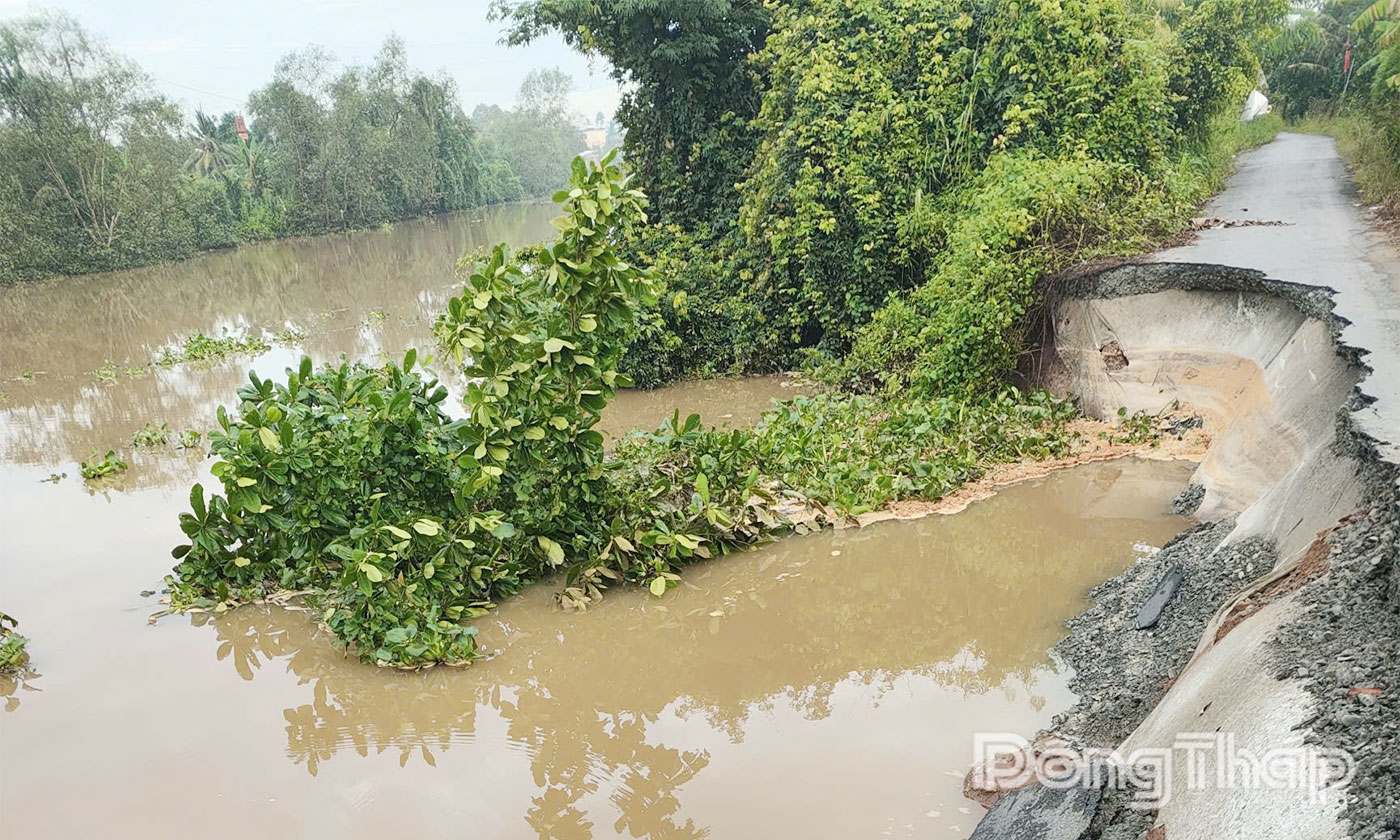 Hiện trường vụ sạt lở tại tuyến đường huyện 54B.