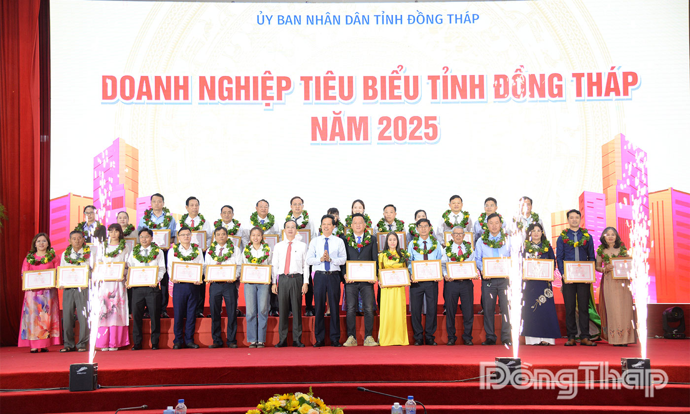 Lãnh đạo tỉnh trao danh hiệu “Doanh nghiệp tiêu biểu tỉnh Đồng Tháp” năm 2025 cho các DN.