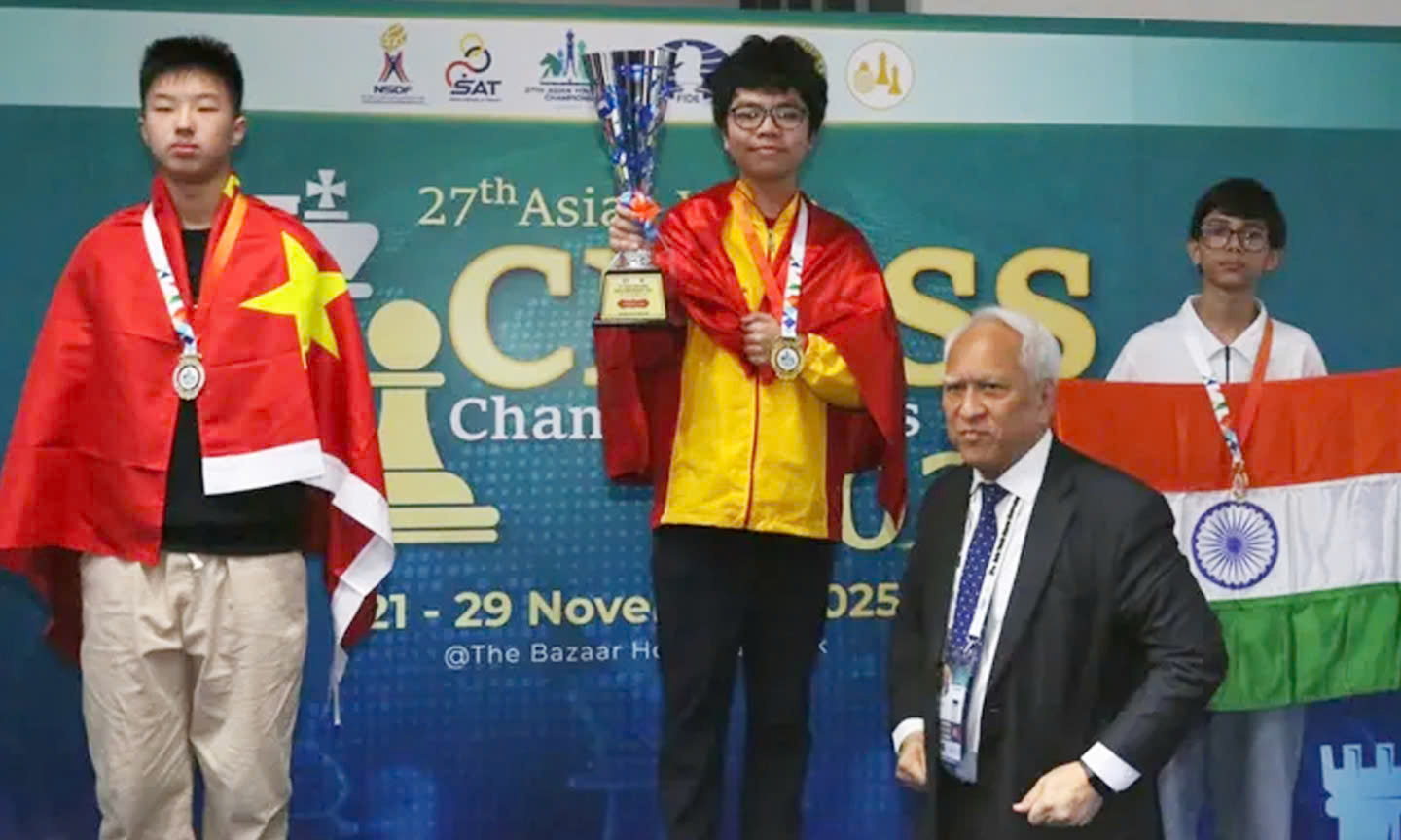 Kỳ thủ Đầu Khương Duy đã giành HCV cờ nhanh tại giải vô địch trẻ châu Á 2025. Ảnh: ASIAN CHESS