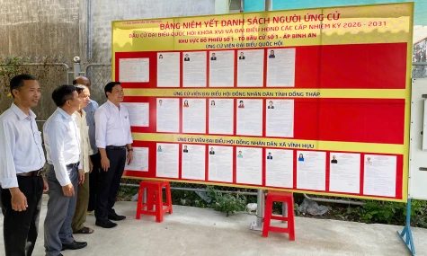 Ban bầu cử đại biểu Quốc hội số 6 kiểm tra, giám sát việc thi hành pháp luật về bầu cử đại biểu Quốc hội khóa XVI tại xã Vĩnh Hựu