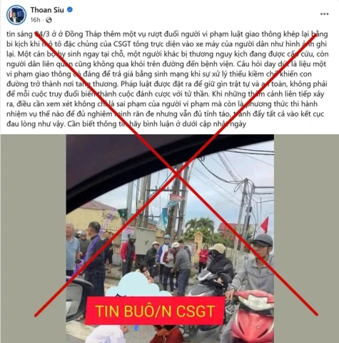 Cảnh sát giao thông Đồng Tháp bác tin đồn vụ rượt đuổi người vi phạm khiến một cán bộ và người dân tử vong