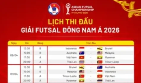 Lịch thi đấu giải futsal Đông Nam Á 2026