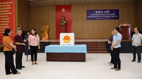 Đồng chí Đinh Văn Dũng kiểm tra công tác bầu cử tại xã Mỹ Thọ