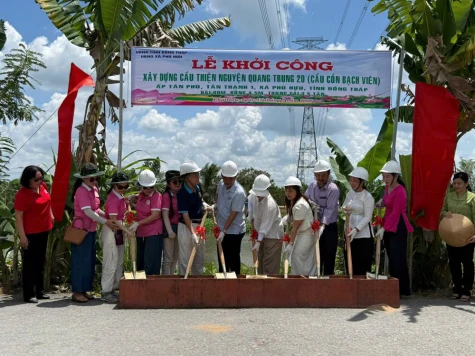 Phú Hựu: Khởi công xây dựng cầu Thiện nguyện Quang Trung 20 nối liền cồn Bạch Viên