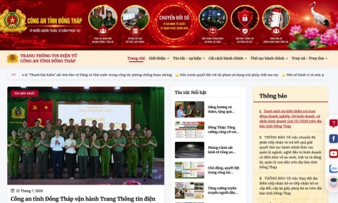 Trang thông tin điện tử Công an Đồng Tháp chính thức đổi giao diện