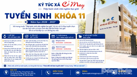 Ký túc xá Cỏ May tuyển chọn sinh viên vượt khó học giỏi vào ở miễn phí năm học 2026 - 2027