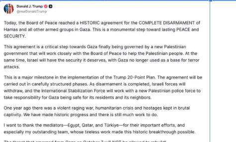 Mỹ công bố thỏa thuận giải giáp hoàn toàn Hamas