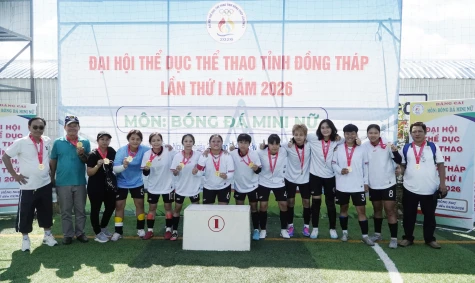 Đại hội Thể dục thể thao tỉnh Đồng Tháp: Cụm 21 (xã Tràm Chim) giành giải Nhất môn bóng đá nữ