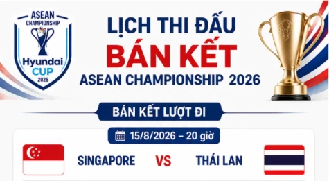 Lịch thi đấu bán kết ASEAN Championship 2026: Việt Nam gặp Malaysia