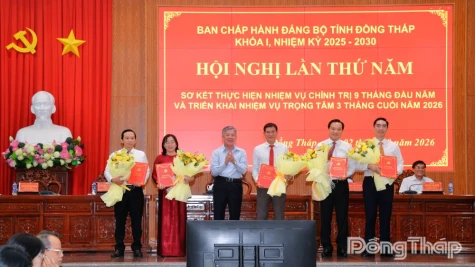 Five Officials Appointed to Dong Thap Provincial Party Committee’s Executive Committee