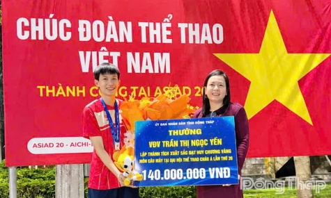 Đồng Tháp: Thưởng nóng VĐV Trần Thị Ngọc Yến đoạt Huy chương Vàng tại ASIAD 20