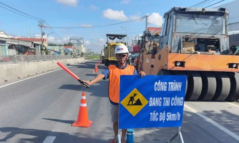 Hạn chế giao thông đường dẫn cầu Rạch Miễu để sửa chữa mặt đường ĐT.870